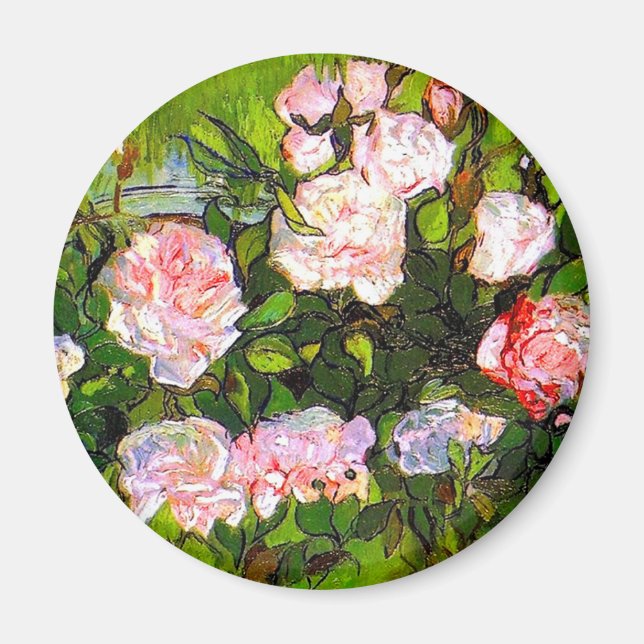 Van Gogh still Life med Rosa ros Magnet (Framsidan)