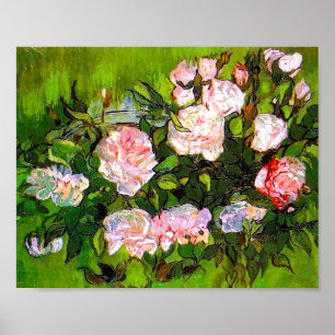 Van Gogh still Life med Rosa ros Poster