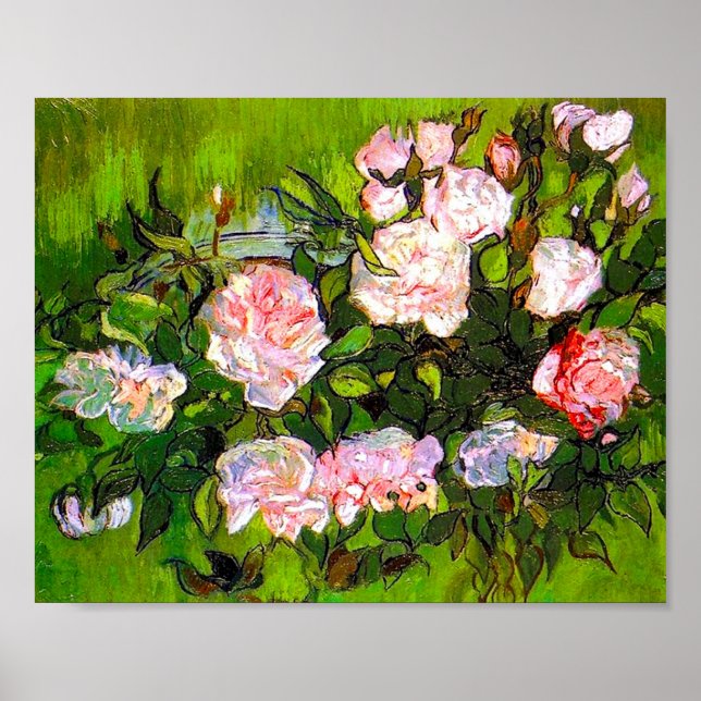 Van Gogh still Life med Rosa ros Poster (Framsidan)