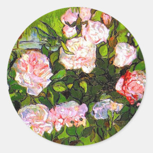 Van Gogh still Life med Rosa ros Runt Klistermärke
