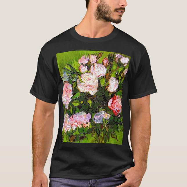 Van Gogh still Life med Rosa ros T Shirt (Framsida)