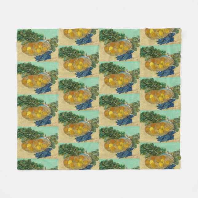 Van Gogh Stilleben Apelsiner Citroner Blå Handskar Fleecefilt (Framsidan (Horisontell))