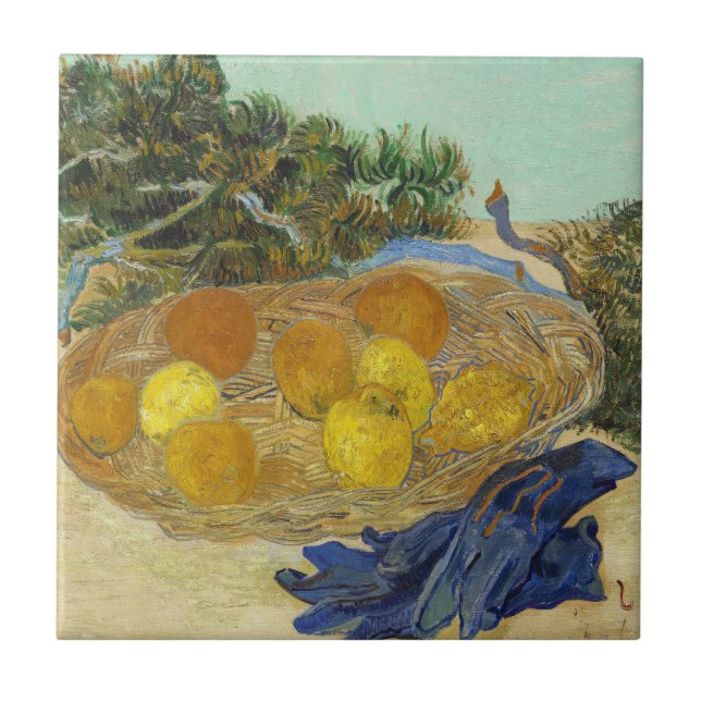 Van Gogh Stilleben med apelsiner citroner blå hand Kakelplatta (Framsidan)