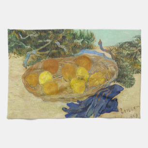 Van Gogh Stilleben med apelsiner citroner blå hand Kökshandduk