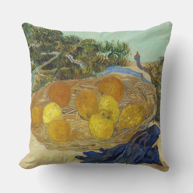 Van Gogh Stilleben med apelsiner citroner blå hand Kudde (Framsida)