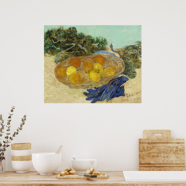 Van Gogh Stilleben med apelsiner citroner blå hand Poster (Kök)