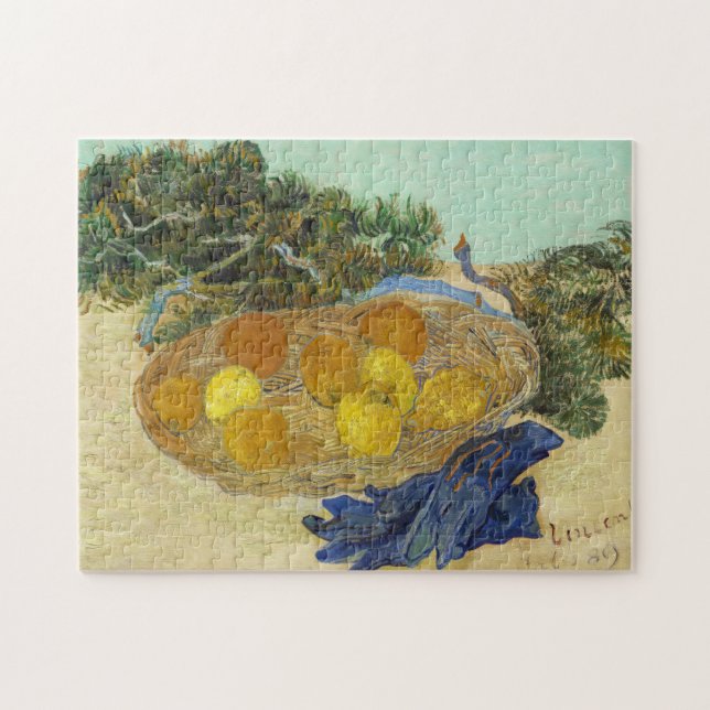 Van Gogh Stilleben med apelsiner citroner blå hand Pussel (Horisontell)