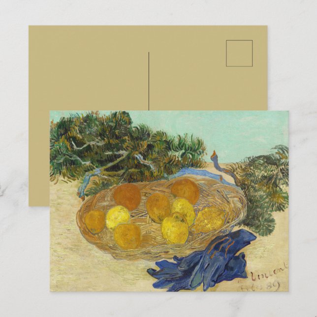 Van Gogh Stilleben med apelsiner citroner blå hand Vykort (Fram/baksida)