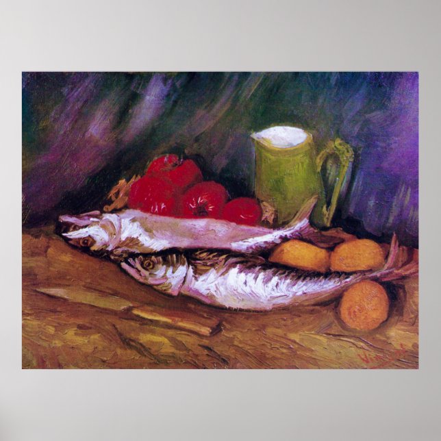 Van Gogh Stilleben med Makrill Citron Tomat Poster (Framsidan)