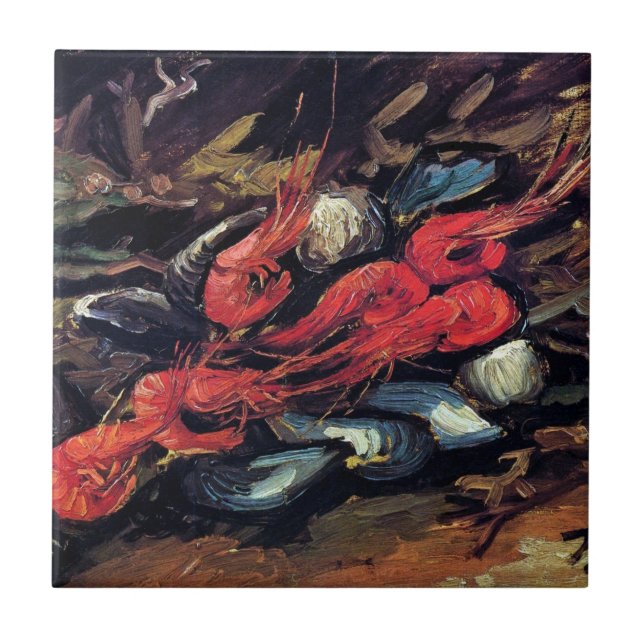 Van Gogh - Stilleben med musslor och räkor Kakelplatta (Framsidan)