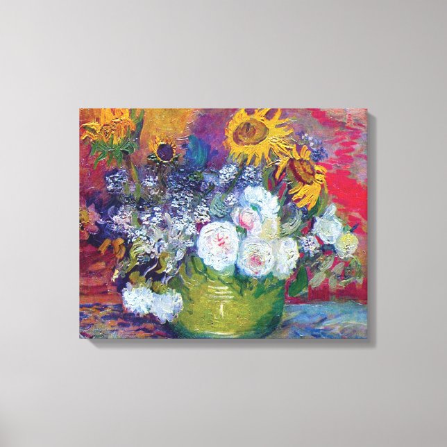 Van Gogh - Stilleben med rosor och solrosor Canvastryck (Framsida)