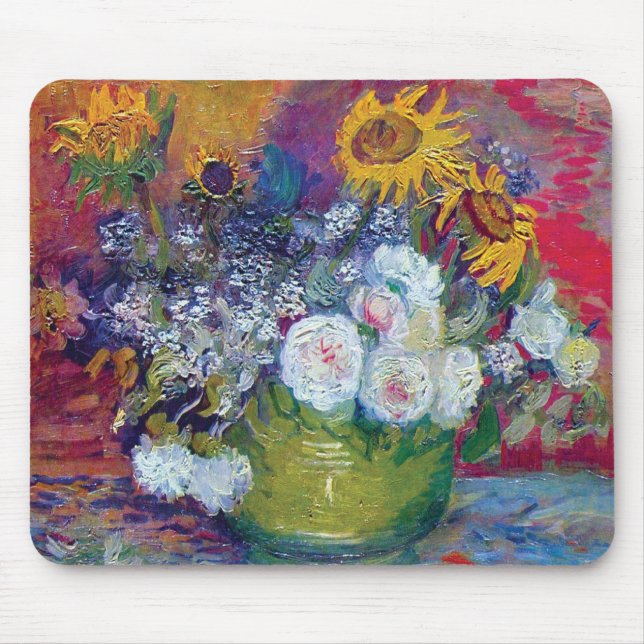 Van Gogh - Stilleben med rosor och solrosor Musmatta (Framsidan)