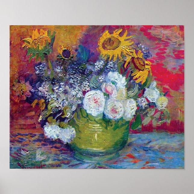 Van Gogh - Stilleben med rosor och solrosor Poster (Framsidan)