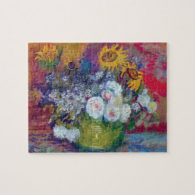 Van Gogh - Stilleben med rosor och solrosor Pussel (Horisontell)