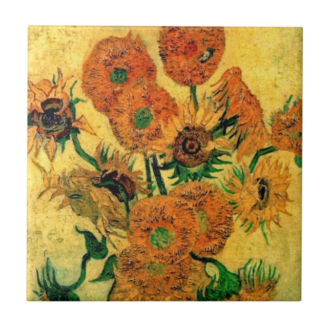 Van Gogh - Stilleben vas med femton solrosor Kakelplatta (Framsidan)