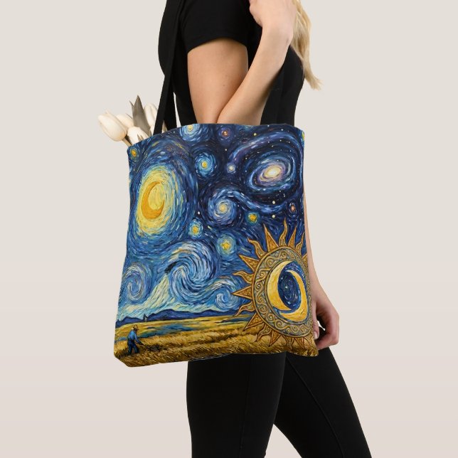 Van Gogh Stils Stjärnig Skörd Gyllene Vetefält Tygkasse (Närbild)