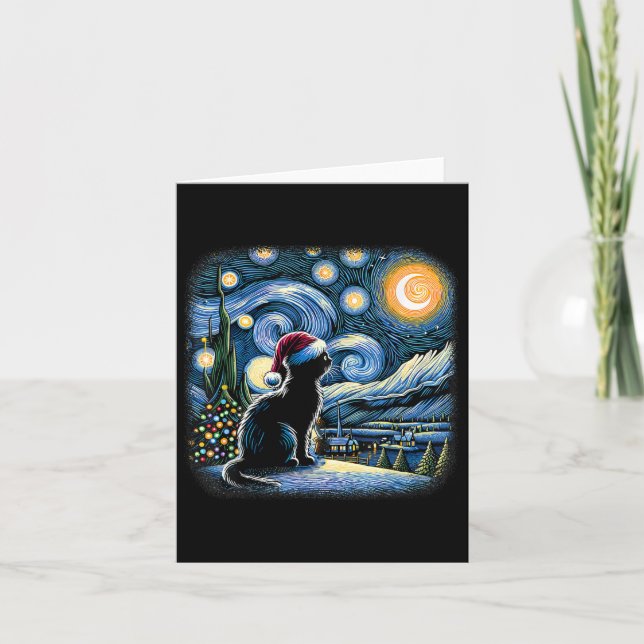 Van Gogh stjärniga natten katt rolig svart katt ju Kort (Framsida)
