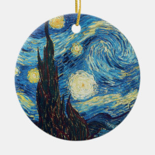 Van Gogh Stjärniga natten Vintage Blå Mästerverk Julgransprydnad Keramik