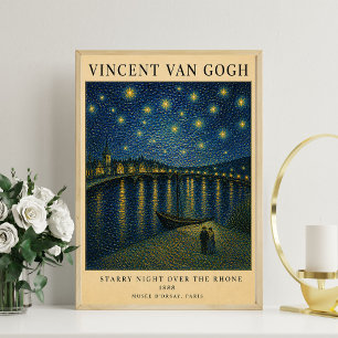 Van Gogh Stjärniga Rhone Vintage Natt Museum Aff Poster