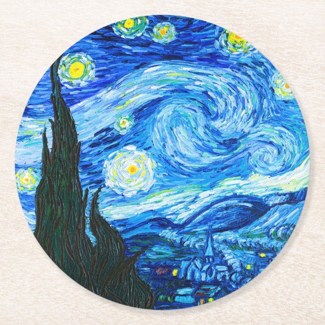 Van Gogh Stjärnklar Natt Underlägg Papper Rund (Framsidan)