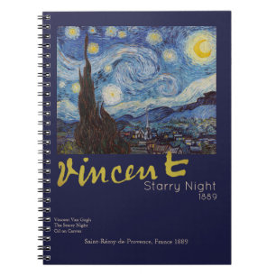 Van Gogh Stjärnklar Natt Vintage Blå Mästerverk Anteckningsbok
