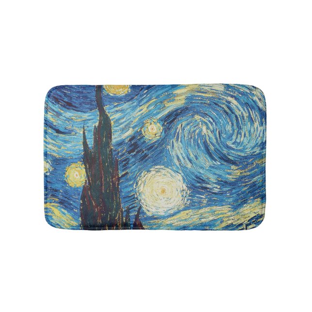Van Gogh Stjärnklar Natt Vintage Blå Mästerverk Badrumsmatta (Framsidan)