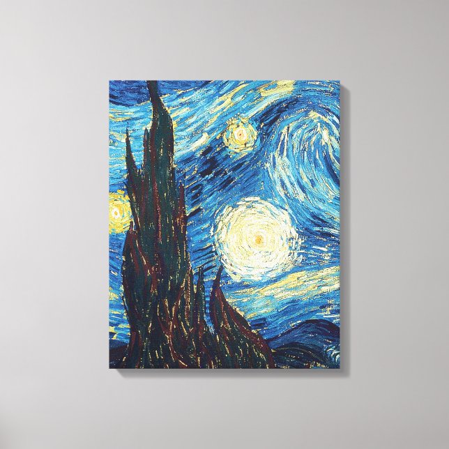 Van Gogh Stjärnklar Natt Vintage Blå Mästerverk Canvastryck (Framsida)