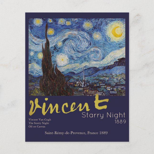 Van Gogh Stjärnklar Natt Vintage Blå Mästerverk Flygblad (Framsidan)