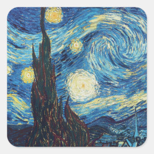 Van Gogh Stjärnklar Natt Vintage Blå Mästerverk Fyrkantigt Klistermärke