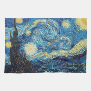 Van Gogh Stjärnklar Natt Vintage Blå Mästerverk Kökshandduk