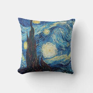 Van Gogh Stjärnklar Natt Vintage Blå Mästerverk Kudde