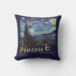 Van Gogh Stjärnklar Natt Vintage Blå Mästerverk Kudde