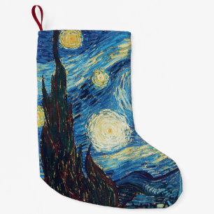 Van Gogh Stjärnklar Natt Vintage Blå Mästerverk Liten Julstrumpa