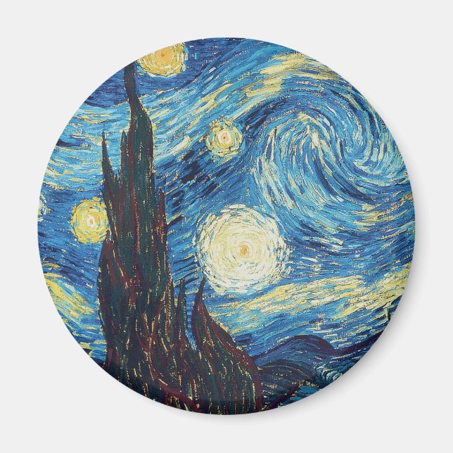Van Gogh Stjärnklar Natt Vintage Blå Mästerverk Magnet (Framsidan)