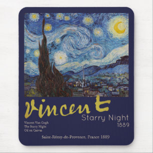 Van Gogh Stjärnklar Natt Vintage Blå Mästerverk Musmatta
