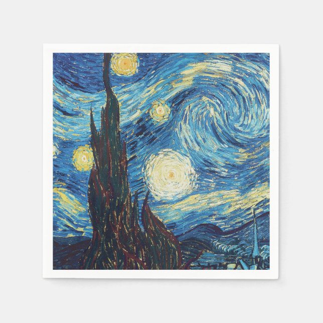 Van Gogh Stjärnklar Natt Vintage Blå Mästerverk Pappersservett (Framsidan)