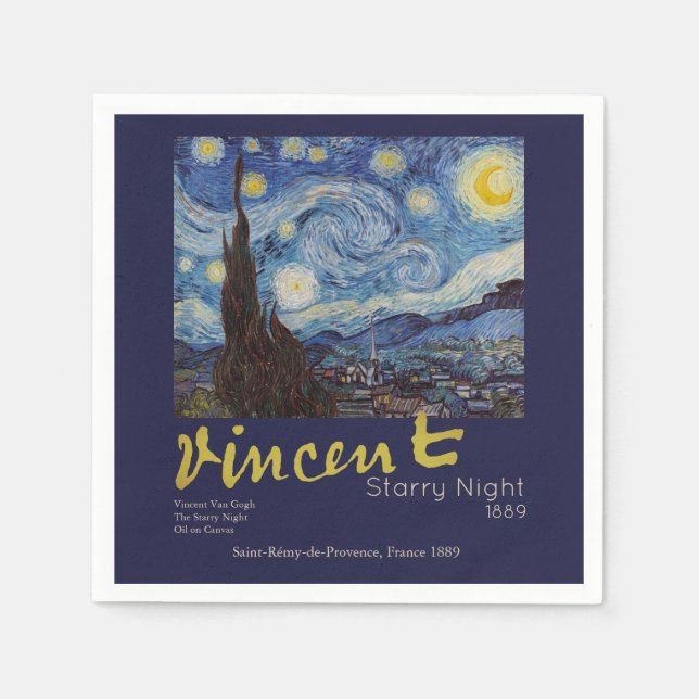 Van Gogh Stjärnklar Natt Vintage Blå Mästerverk Pappersservett (Framsidan)