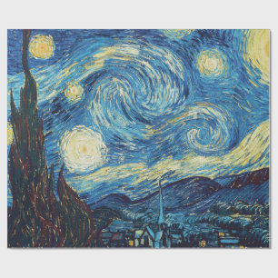 Van Gogh Stjärnklar Natt Vintage Blå Mästerverk Presentpapper