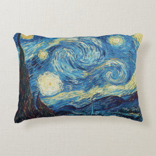 Van Gogh Stjärnklar Natt Vintage Blå Mästerverk Prydnadskudde