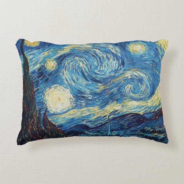 Van Gogh Stjärnklar Natt Vintage Blå Mästerverk Prydnadskudde (Framsidan)