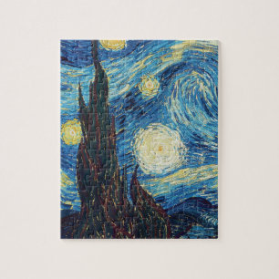 Van Gogh Stjärnklar Natt Vintage Blå Mästerverk Pussel