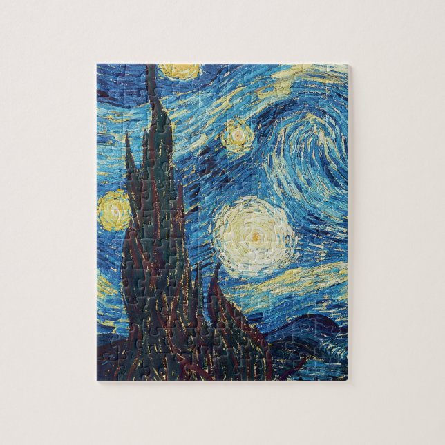 Van Gogh Stjärnklar Natt Vintage Blå Mästerverk Pussel (Vertikal)