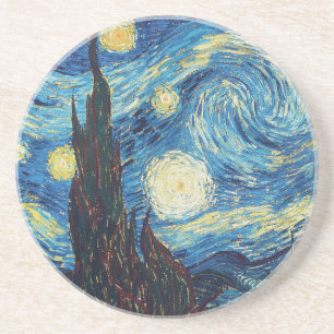 Van Gogh Stjärnklar Natt Vintage Blå Mästerverk Underlägg Sandsten