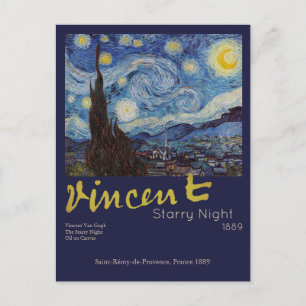 Van Gogh Stjärnklar Natt Vintage Blå Mästerverk Vykort