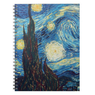Van Gogh Stjärnklar Natt Vintage Blått Mästerverk Anteckningsbok
