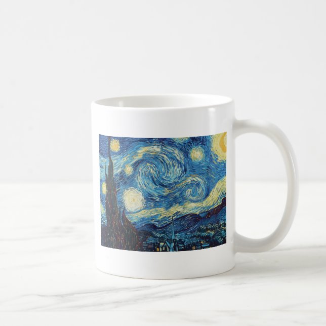 Van Gogh Stjärnklar Natt Vintage Blått Mästerverk Kaffemugg (Höger)