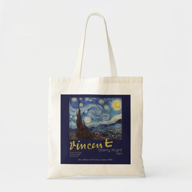 Van Gogh Stjärnklar Natt Vintage Blått Mästerverk Tygkasse (Framsidan)