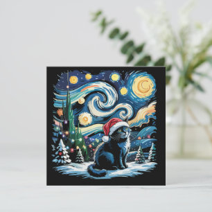 Van Gogh Stjärnkväll Festiv jul Svart katt Julkort