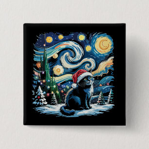 Van Gogh Stjärnkväll Festiv Jul Svart Katt Knapp