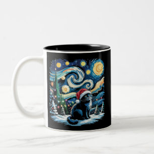 Van Gogh Stjärnkväll Festiv jul Svart katt Två-Tonad Mugg